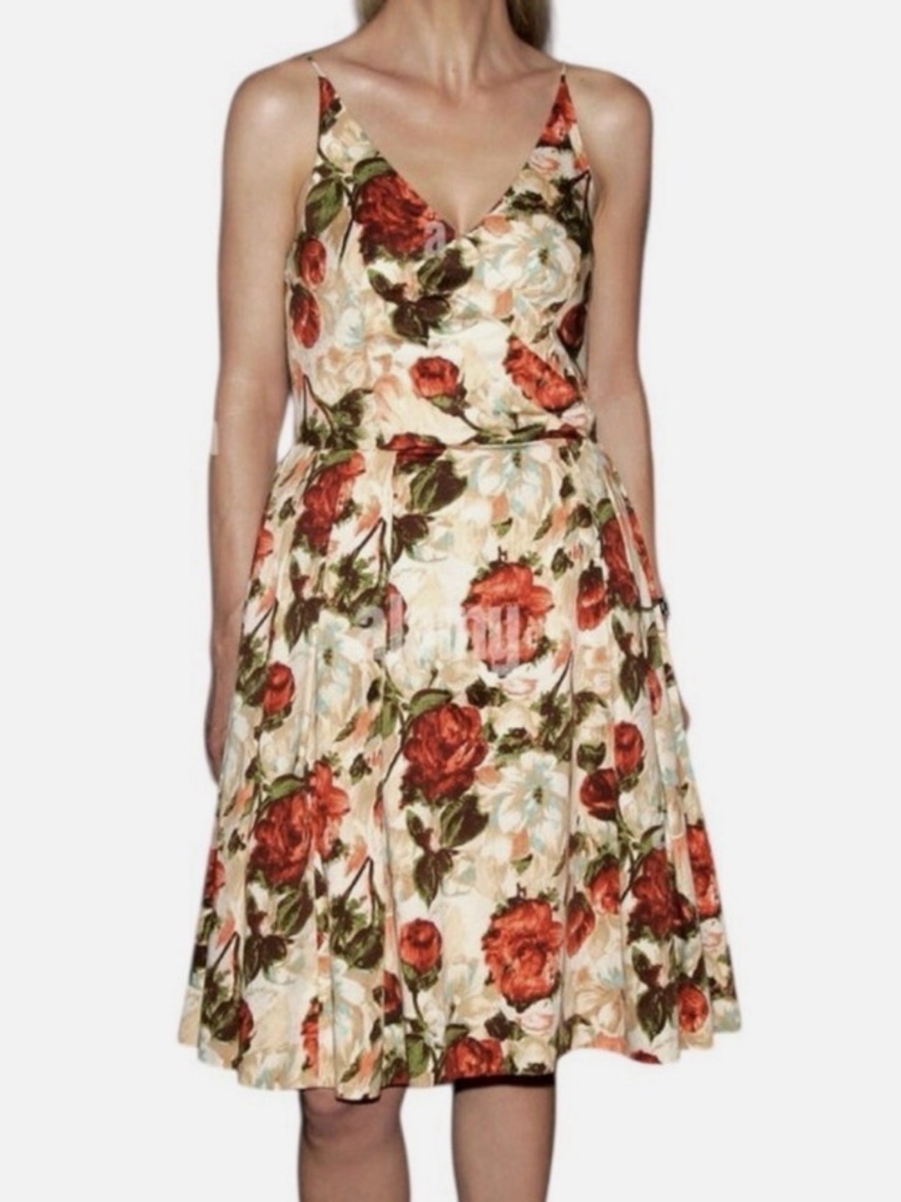 Rare vintage Isaac Mizrahi size 10 Floral midi Dress in Cream and Red floral